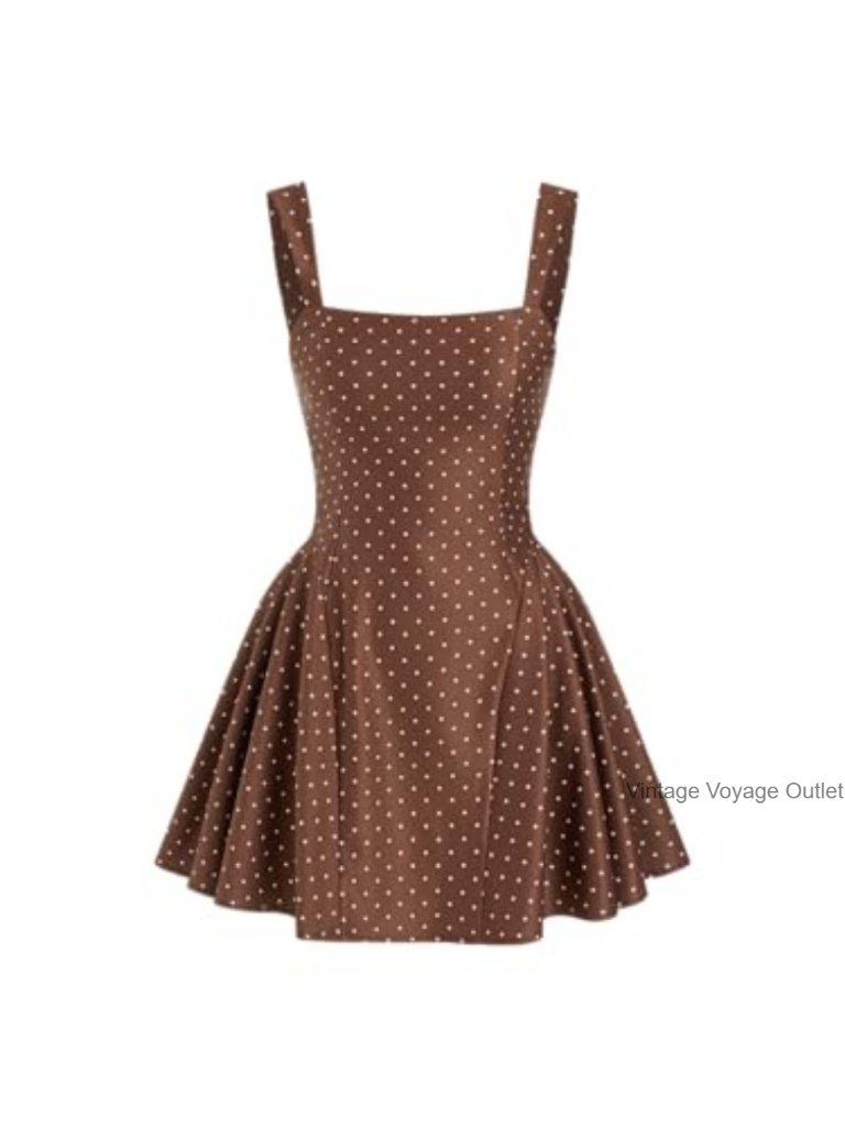 Polka Dot Mini Dress Square Neck Sleeveless Summer Party Shift Dress
